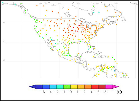 北米熱波(7月気温平年偏差、2012年)